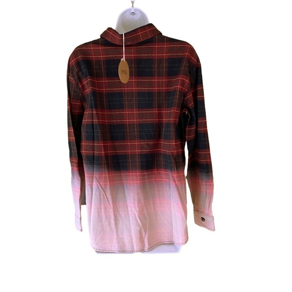 BIBI NWT Flannel Shirt Red Pink Blue Graduated - Picture 3 of 5